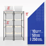 SafeRacks 2 Pack 5-Tier Steel Tote Rack - Maximize Space, Declutter, Organization, NSF Certified, Bin Storage for Garage, Pantry, Kitchen, Workspace, 5 Shelves, 31″ x 23″ x 68″, Black SafeRacks