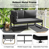 Tangkula Patio Loveseat, Sofa Couch with Removable Pillows & Seat Cushion, Side Armrest, Heavy Duty Metal Frame & Adjustable Foot Pads, Outdoor Double Chair Furniture for Garden (Grey + Black) Tangkula