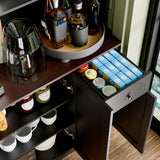 Cozy Castle Tall Kitchen Pantry Cabinet with Microwave Shelf, Modern Large Freestanding Sideboard Cupboard Kitchen Hutch Cabinet with Storage Countertop and Drawer for Dining Room, Living Room, Black Cozy Castle