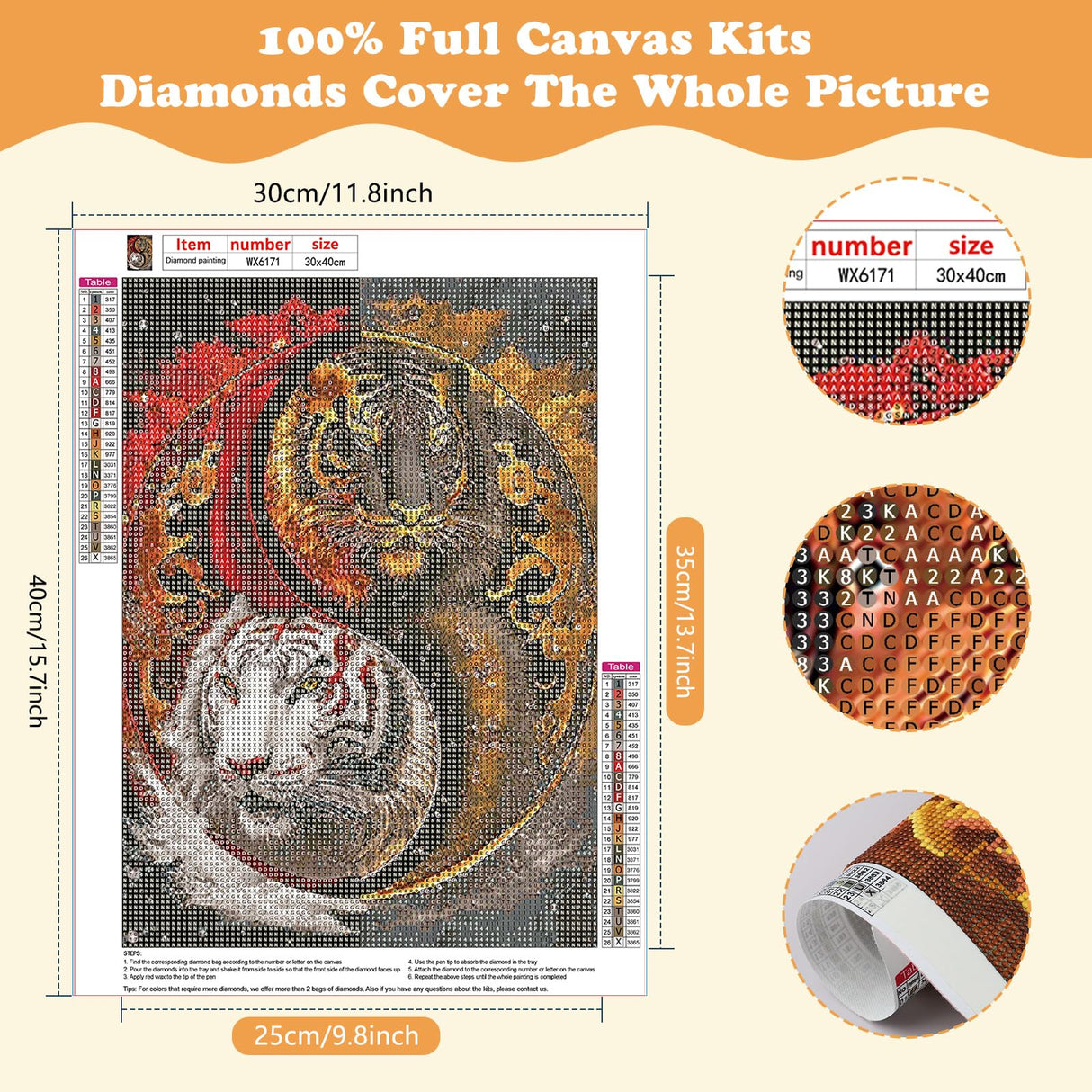 SENQAO Tiger Diamond Art Kits for Adults - Tiger Full Drill Diamond Dots Paintings for Beginners, Round 5D Paint with Diamonds Pictures Gem Art Painting Kits DIY Adult Crafts 12x16inch SENQAO
