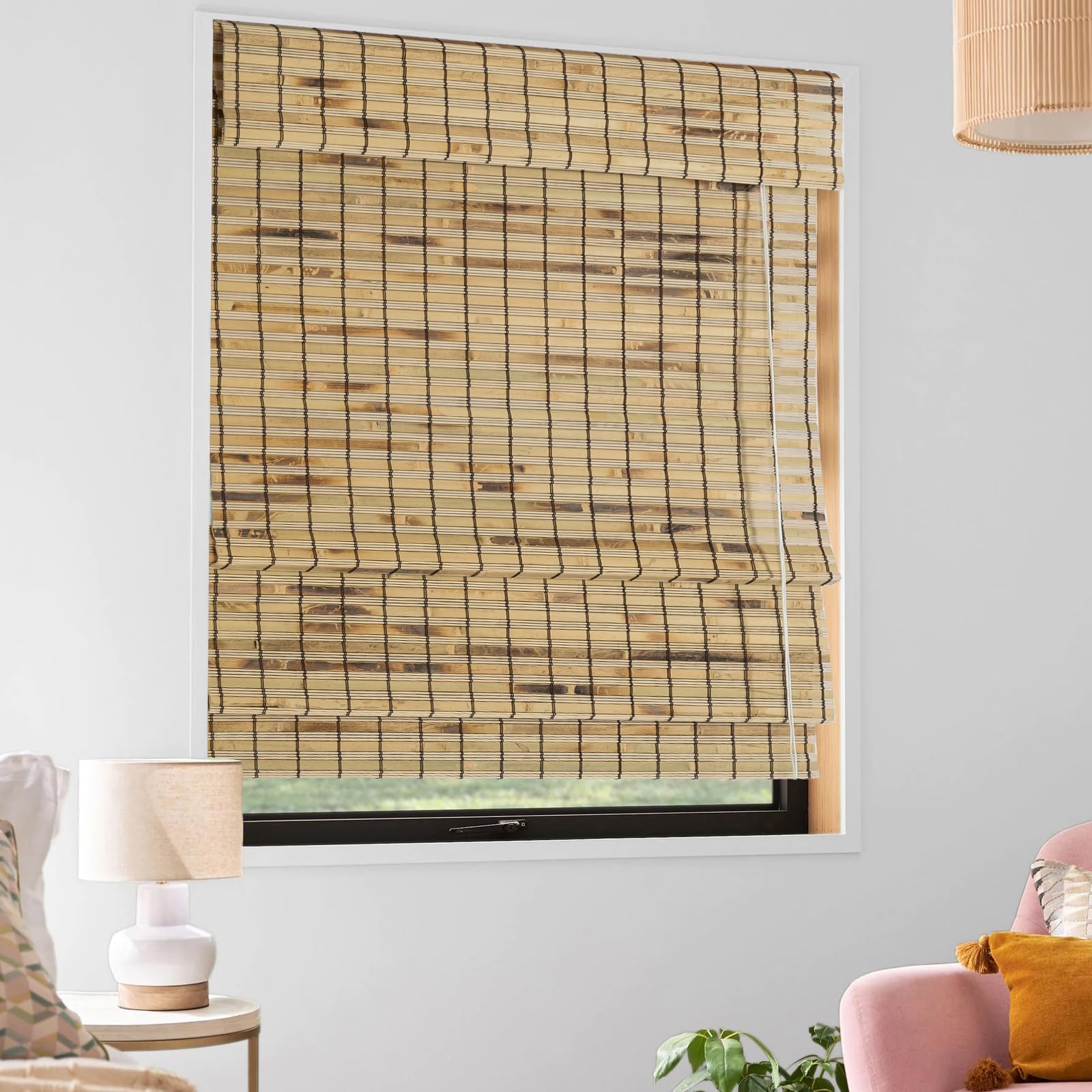 Bamboo Roman Window Blinds Sun Shades, 42W x 72H, Light Filtering Roller Shades,Any Size 24-72 Wide and 72 High - WoodArtSupply