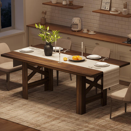 GarveeHome Dining Table for 6-8, 71" Long Large Wooden Farmhouse Kitchen Table with Thick Sturdy Frame, Rectangular Dining Room Dinner Table with Stable Triangular Legs for Kitchen,Office,Rustic Brown GarveeHome