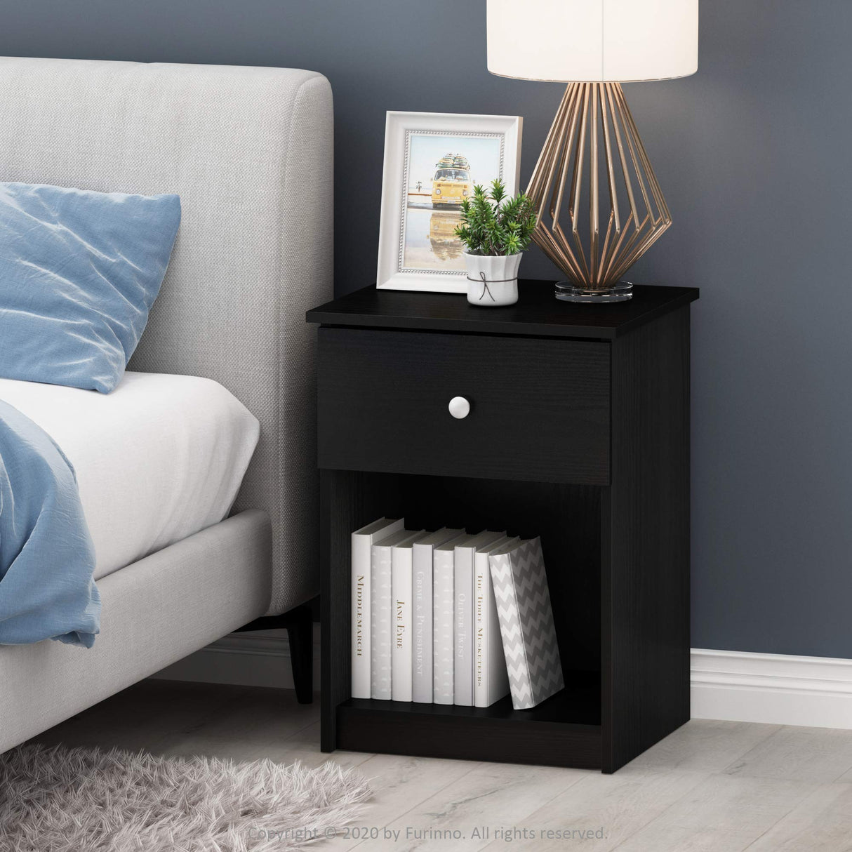 Furinno Tidur Nightstand, Black Oak, Americano, 2-Pack Furinno