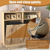 HSSZXFR 13 Gallon Trash Can Cabinet Wooden Fluted Furniture, Double Garbage Cabinet for Kitchens, Tilt Out Trash and Recycle Can Cabinet Combo Free Standing (Light Wood) HSSZXFR