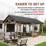 MONDAWE 12 x 20 ft. Wood Gazebo Cedar Framed Wooden Gazebo Patio Steel Hardtop Gazebo with Galvanized Steel Gable Hardtop Roof for Patio Lawn Backyard, Black Roof + Dark Wood Frame MONDAWE