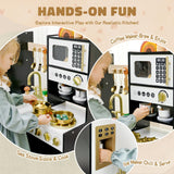 Wooden Play Kitchen Set for Kids – Interactive Pretend Toddler Kitchen Playset with 12 Kitchen Toy Accessories, Perfect for Ages 3+ Leeshyah