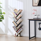 Hoctieon 10 Tier Tree Bookshelf, 10 Shelf Bookcase, Free Standing Tree Bookcase, Display Floor Standing Shelf for Books, Book Organizer Shelves for Home Office, Living Room, Bedroom, Greige Hoctieon