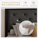 SHA CERLIN Twin Size Metal Platform Bed Frame,Linen Upholstered Button Tufted Headboard, Mattress Foundation with 12.4” Under-Bed Storage, Noise-Free, Easy Assembly, No Box Spring Needed, Dark Grey SHA CERLIN