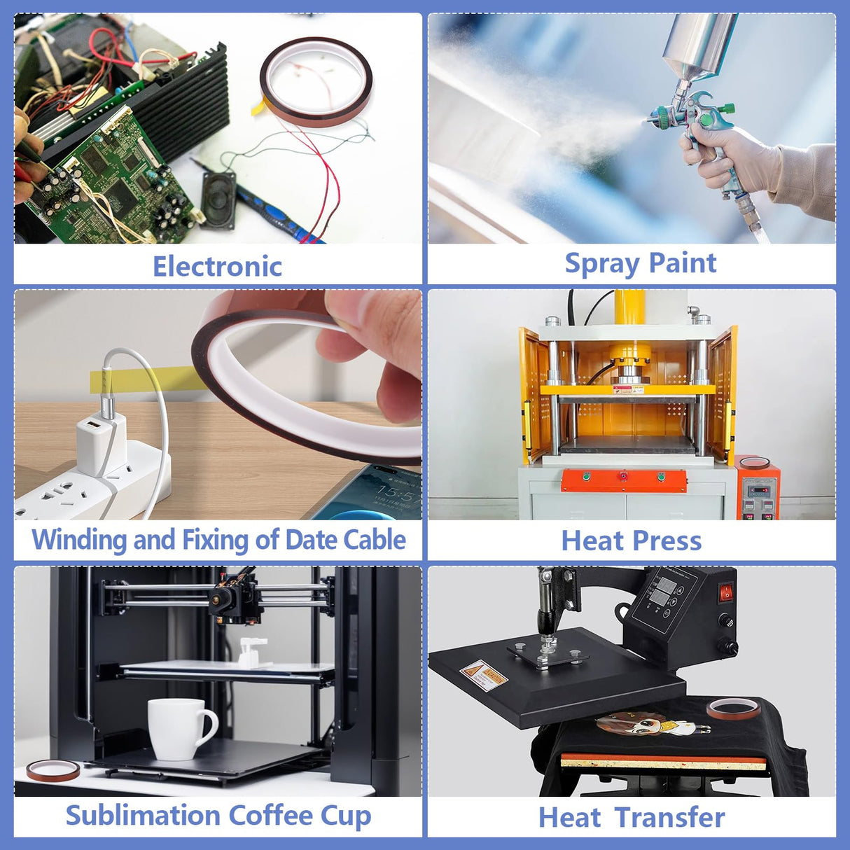 Fyguard 9 Rolls 10mm×30m (98Ft) Sublimation Tape Heat Tape Transfer Tape High Temperature Heat Resistant Tape, Heat Tape for Sublimation Heat Press Electronic Soldering Masking, No Residue Fyguard