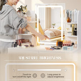 Furmax Vanity Desk with Mirror and LED Lights, Makeup Vanity Table with 3 Lighting Color, Adjustable Brightness, Vanity Table with 2 Drawers, Side Storage, for Bedroom (White, with Bench) Furmax