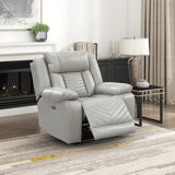 Lexicon Power Recliner Chair, Faux Leather Upholstered Home Theater Seating with LED Lighting, USB Charging Ports, Single Wall Hugger Reclining Chair for Living Room/Bedroom Easy Assembly, Gray Lexicon