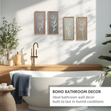 3D Wooden Floral Bathroom Wall Decor (Set of 4) Lightweight, Ready-to-Hang Framed Wall Art For Living Room, Bedroom, or Office - Premium Boho Botanical Farmhouse Decorations - Gift-Boxed Tide and Tales