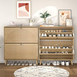 Fsbecl Shoe Storage Cabinet for Entryway with 2 Flip Drawers, Narrow Wood Shoe Cabinet with Fluted Panel, Freestanding Hidden Shoe Organizer for Foyer, Hallway (Wood Color) Fsbecl