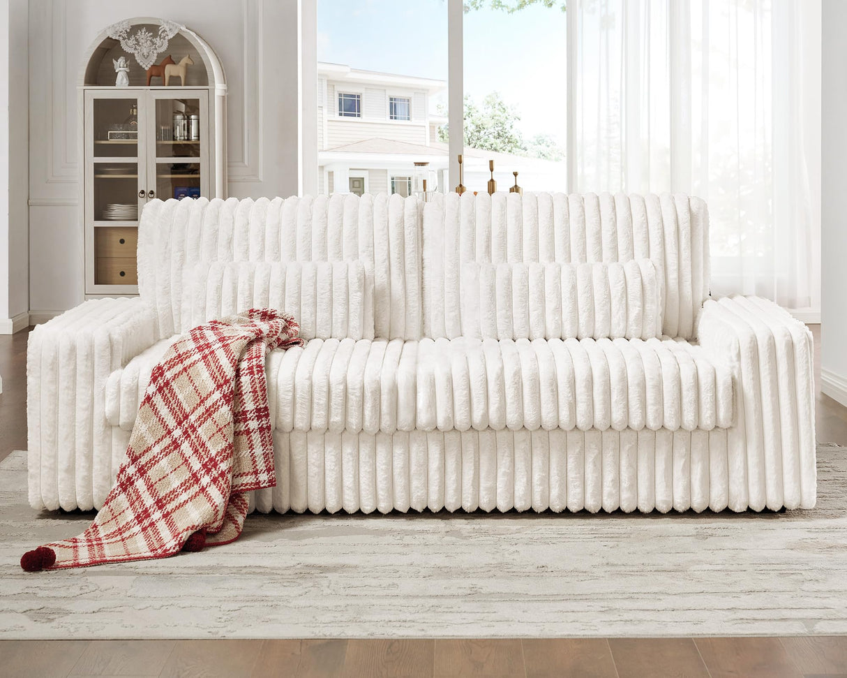 VanAcc 88 Inch Oversized Sofa, Modern Couch with Lumbar Pillows and Armrests, 3 Seater Couch- Cloud Sofas for Living Room, Beige VanAcc