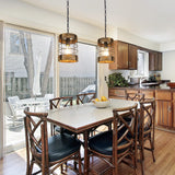 Rustic Pendant Light Fixtures, Farmhouse Kitchen Wood Hanging Lighting, Industrial Round Cage Chandelier for Entryway Hallway Dining Room Bedroom Foyer ACNKTZ