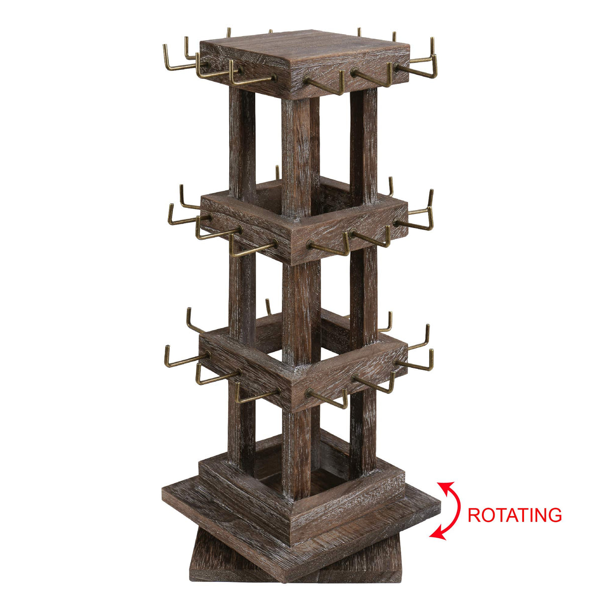 Ikee Design Wood Rotating Jewelry Display Stand Tower,Spinning Keychain Display Stand,36 Hooks Spinning Necklace, Bracelet, Earring Rack for Vendor, Coffee Color Ikee Design
