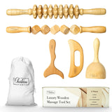 Château Avant Luxury Wooden Massage Tool Set, 5-Piece Lymphatic Drainage & Sculpting Kit – Cupper, Roller, Contouring Board, Scraper & Rope Roller Chateau Avant