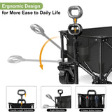 LUXCOL Collapsible Folding Wagon, Heavy Duty Utility Beach Wagon Cart for Sand with Big Wheels, Adjustable Handle&Drink Holders for Shopping, Camping,Garden and Outdoor LUXCOL