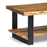 Alaterre Furniture Alpine Natural Wood Live Edge Coffee Table w/ Metal Strap Legs, Brown, Black Metal Accents, Unique Imperfections, Clear Natural Alaterre Furniture