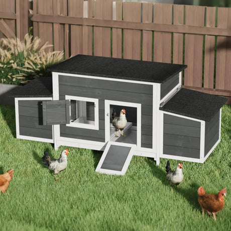 DWVO Solid Wood Chicken Coop for 4-6 Chickens, Outdoor Wooden Chicken Run Pen with 2 Nesting Boxes, Poultry Cage Rabbit Hutch Duck Coop Hen House w Weatherproof Roof & Removable Tray, Grey DWVO