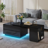 YITAHOME LED Coffee Table with Storage 4 Drawers, Modern Coffee Tables for Living Room, Wooden Rectangle Extendable Center Table with Open Shelves & Sliding Tabletop 35"- 61" for Home Office, Black YITAHOME