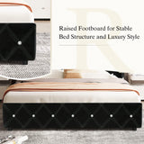 HOMBCK Queen Size Bed Frames with Headboard, Black Velvet Queen Bed Frame with Wingback, Upholstered Bed Frame with Diamond Headboard, Wood Slat Support, No Box Spring Needed, Easy Assembly HOMBCK