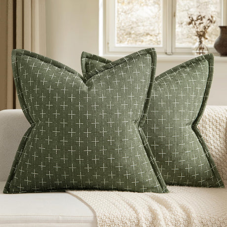 MIULEE Decorative Burlap Linen Throw Pillows Covers 18x18 Inch Christmas Olive Green Vintage Couch Pillow Covers Modern Farmhouse Pillowcase Woven Textured Cushion Cases for Sofa Bed Livingroom MIULEE