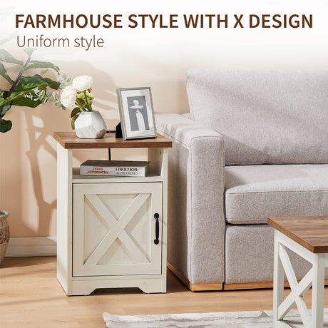 AMERLIFE 3-Piece Farmhouse Table Set Includes Coffee Table& Two End Tables, Side Table with Charging Station and USB Ports, for Living Room, Bedroom, Distressed White AMERLIFE