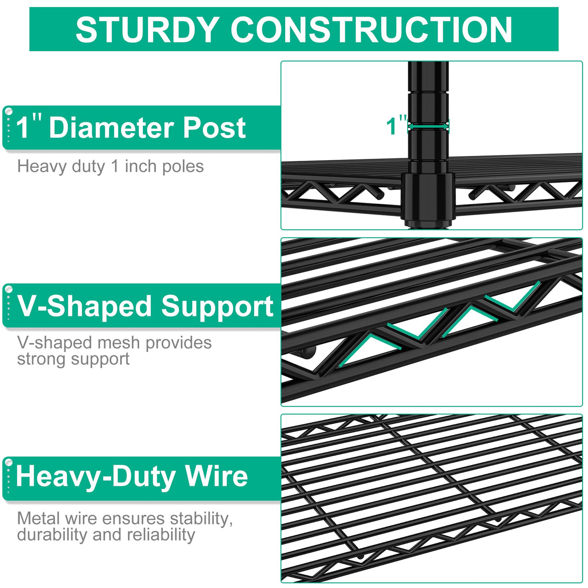 Folews Heavy Duty Storage Shelves 5-Tier, Wire Shelving Unit with Wheels & Adjustable Feet Metal Shelf Rack for Garage, Kitchen, Pantry, Laundry Room 400 Lbs Per Shelf - 14x36x75 Folews
