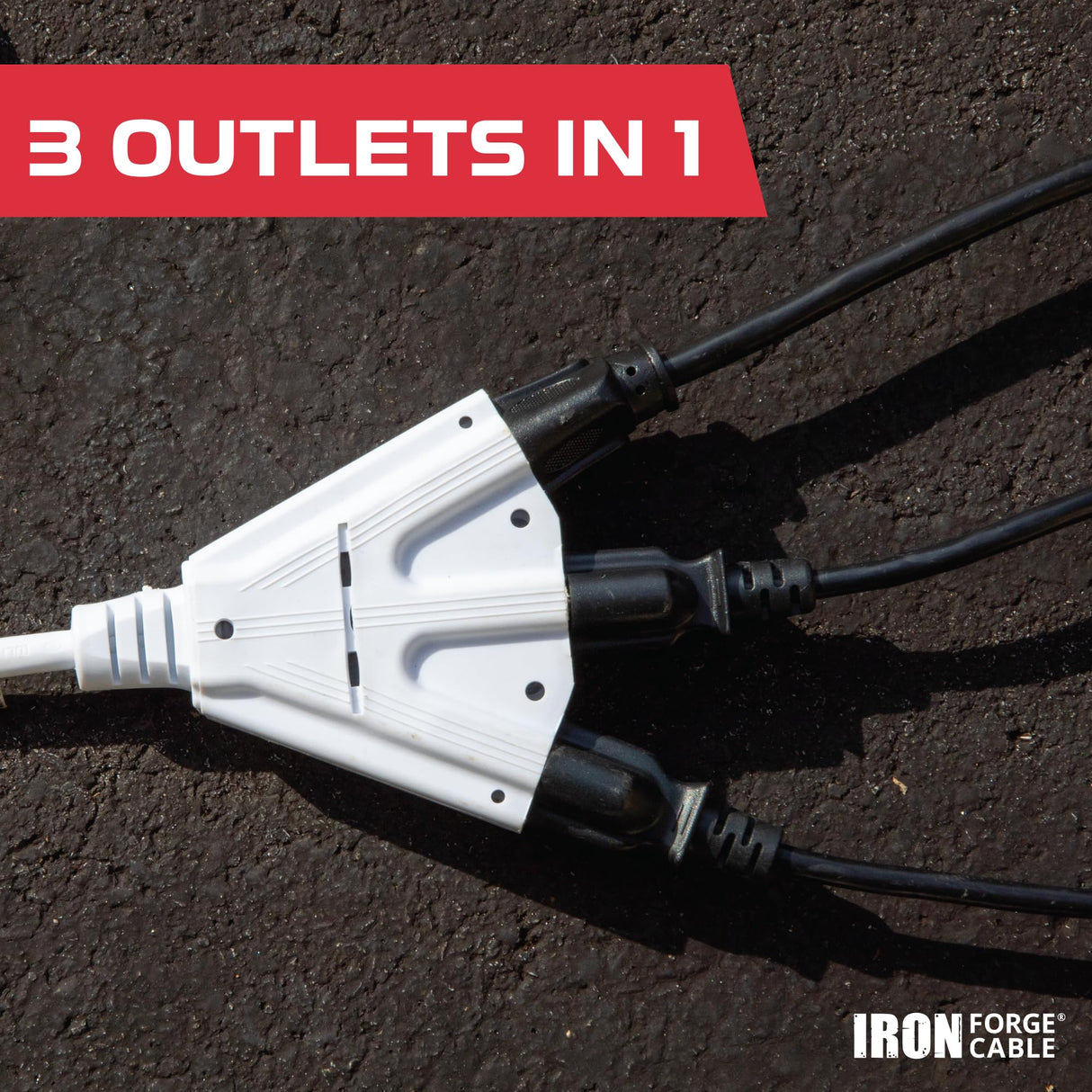 Iron Forge Cable 3 Outlet White Extension Cord 75 ft, 16/3 SJTW Indoor & Outdoor Heavy Duty 3 Prong Extension Cord with Multiple Outlets, Weatherproof Power Cable for Outside, Lawn, Home & Office IRON FORGE CABLE