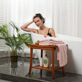 Utoplike Teak Shower Bench Seat with Handles, Portable Wooden Spa Bathing Stool with Storage Towel Shelf, 22" x 13" x 18.6", Perfect for Indoor and Outdoor Use Utoplike