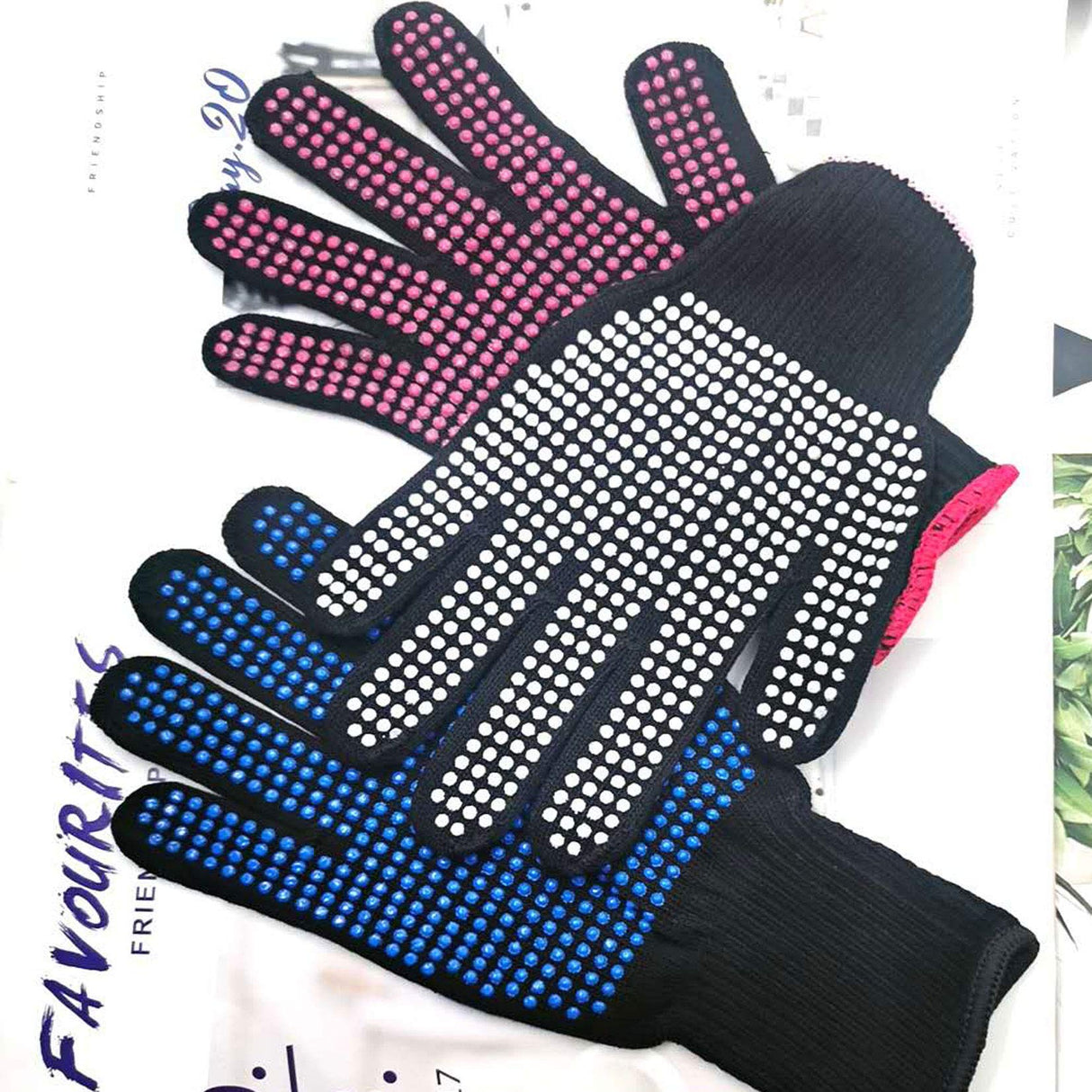 Markeny 3 Pair Heat Resistant Grill Gloves, Silicone Non-Slip Hot Insulated Glove for Barbecue, Cooking, Baking Markeny