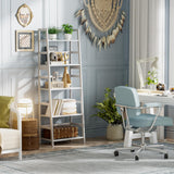 vovala Ladder Shelf, 5-Tier Bookshelf, All Bamboo Heavy Duty Bookcase, Freestanding Open Wood Storage Rack, Modern Corner Display Plant Stand for Living Room, Home Office, Bathroom, Bedroom, White vovala