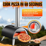 Multi-Fuel Pizza Oven Outdoor, 12" Portable Wood and Gas Fired Pizza Oven with Thermometer,Gas Hose & Pizza Stone,Heats up to 1000°F,Stainless Steel Pizza Oven for Backyard or Camping (Black) WOOCIT
