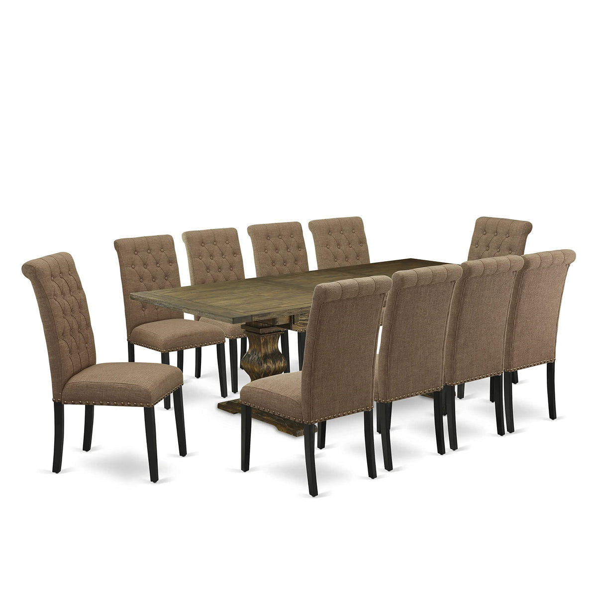 East West Furniture Lassale 11 Piece Dining Set Includes a Rectangle Wooden Table with Butterfly Leaf and 10 Light Sable Linen Fabric Upholstered Chairs, 42x92 Inch, LABR11-71-17 East West Furniture