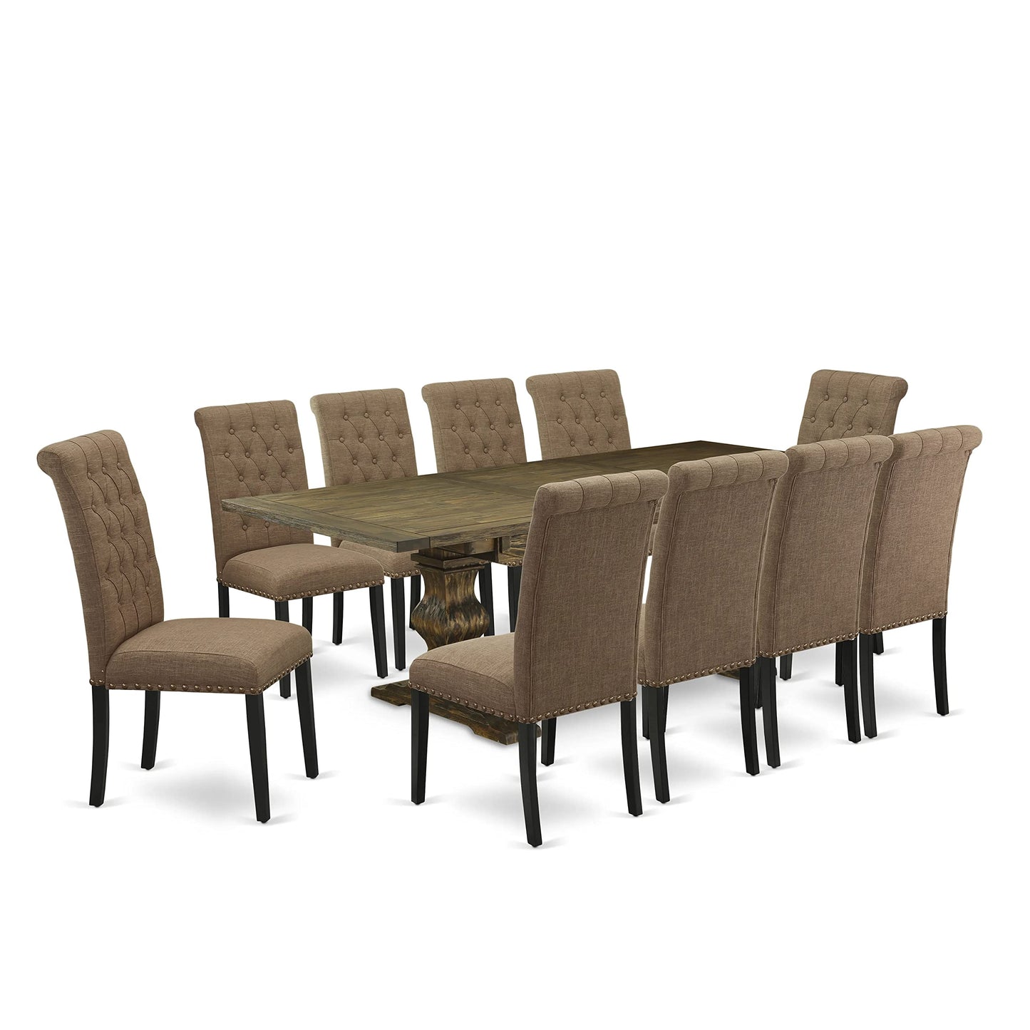 East West Furniture Lassale 11 Piece Dining Set Includes a Rectangle Wooden Table with Butterfly Leaf and 10 Light Sable Linen Fabric Upholstered Chairs, 42x92 Inch, LABR11-71-17 - WoodArtSupply