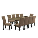 East West Furniture Lassale 11 Piece Dining Set Includes a Rectangle Wooden Table with Butterfly Leaf and 10 Light Sable Linen Fabric Upholstered Chairs, 42x92 Inch, LABR11-71-17 East West Furniture