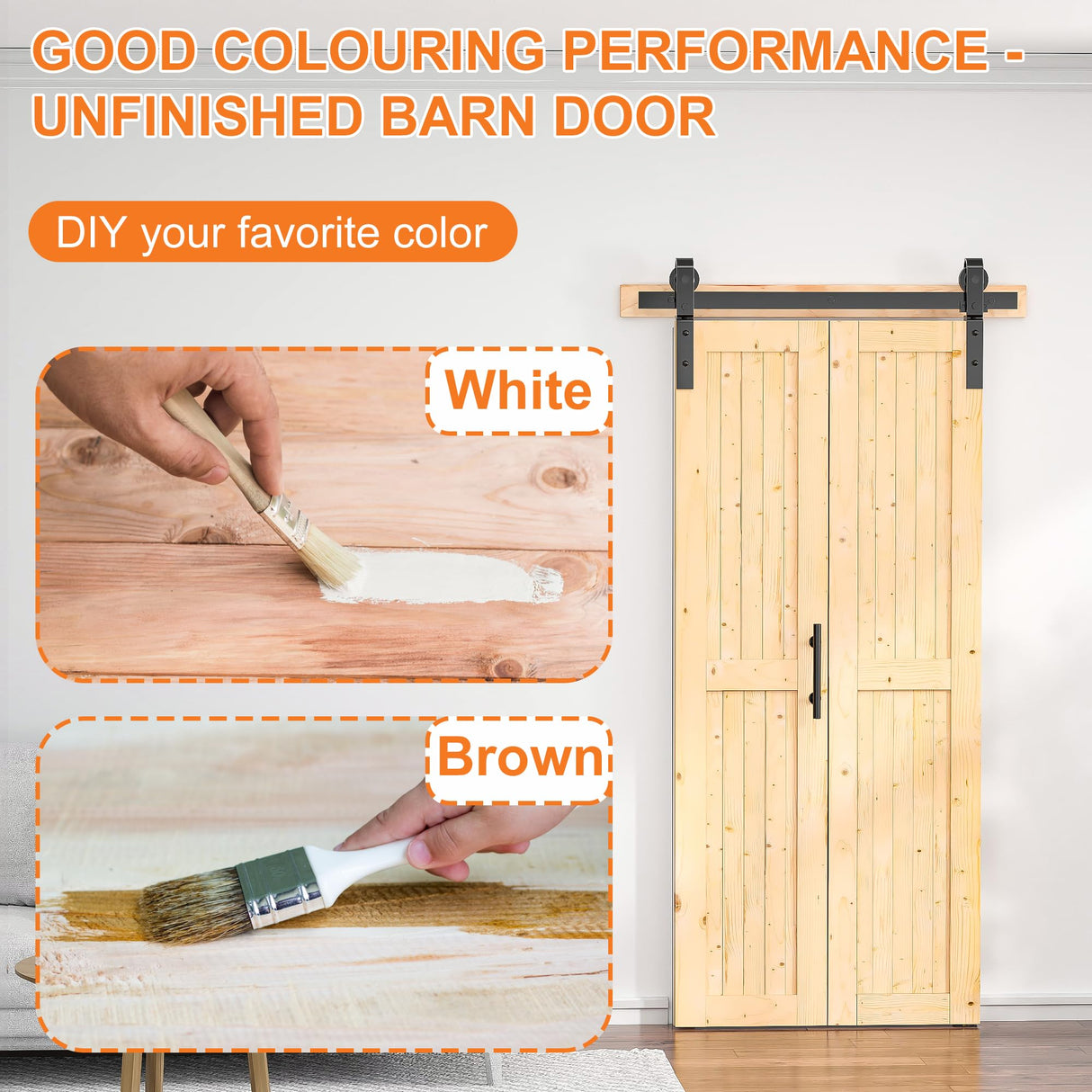 SKYSEN 36" X 84" Bifold Barn Door with 40" Bifold Barn Door Hardware Kit, Including Handle and Pulls, Unfinished Solid Spruce Wood Panel, Pre-Drilled and Assembled(36 * 84-40-fold) SKYSEN