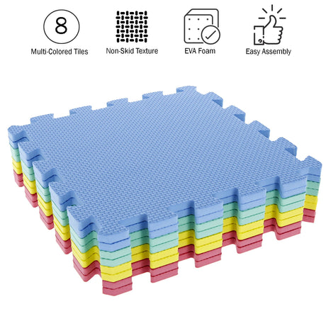 Interlocking Floor Mats - 8-Piece Nontoxic Exercise Mat or Play Mat for Toddlers, Babies or Kids - Foam Padding for Home Gym by Stalwart (Multicolor) Stalwart