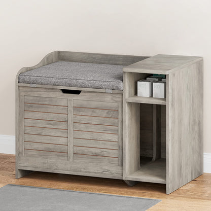 TROPOW Cat Litter Box Enclosure Furniture with Top Opening and Cushion, Hidden Litter Box Cabinet with Storage, Privacy Cat Box Enclosure, Grey