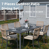 Kingdura 7 Piece Patio Dining Sets, Outdoor Furniture Set of 6 Ratten Wicker Chairs with Cushions and Dining Table with Umbrella Hole, All-Weather Outdoor Furniture Conversation Set for Backyard Kingdura