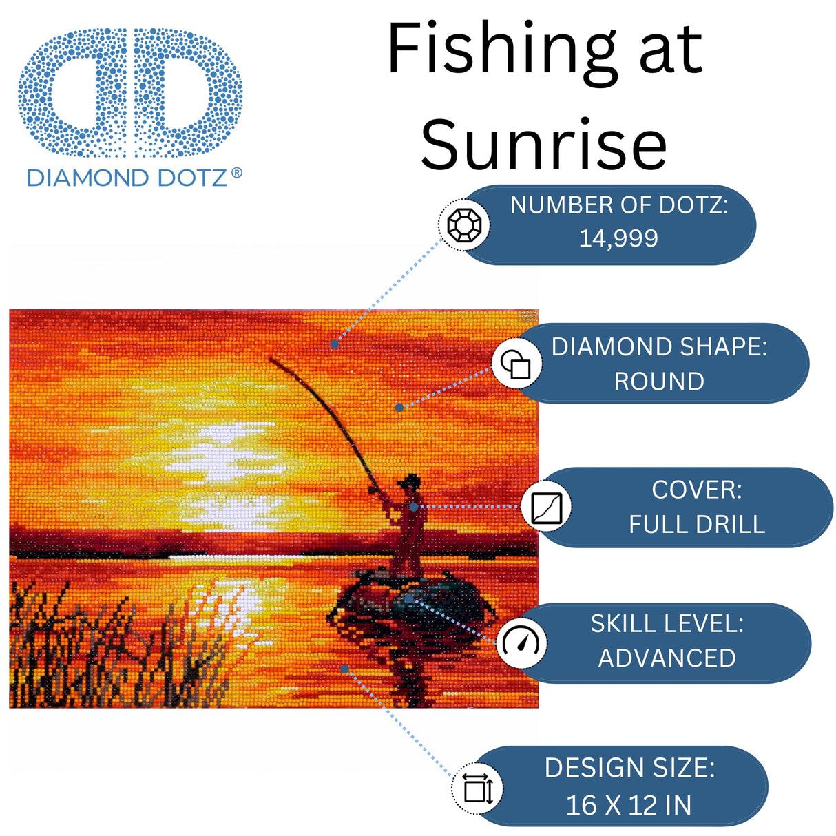 DIAMOND DOTZ at Home Fishing at Sunrise Diamond Painting Kits for Adults - Diamond Art Kits a Relaxing Creative Craft Kit with Dotz Gems 16x12 DIAMOND DOTZ