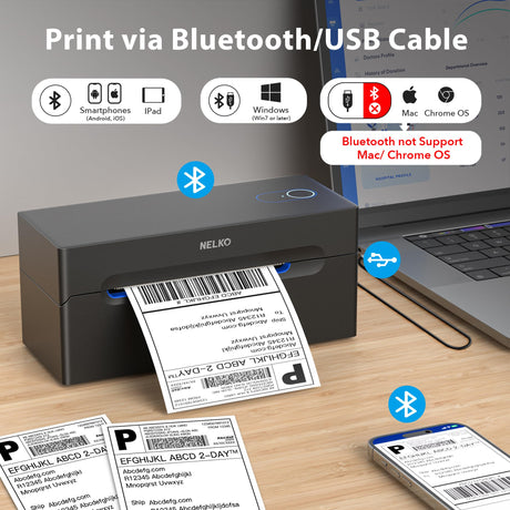 Nelko Bluetooth Thermal Shipping Label Printer, Wireless 4x6 Shipping Label Printer for Shipping Packages, Support Android, iPhone and Windows, Widely Used for Amazon, Ebay, Shopify, Etsy, USPS Nelko