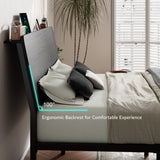 iPormis Full Size Metal Bed Frame with LED Lights & Charging Station, Platform Bed with Ergonomic Storage Headboard, Steel Slats Supports, No Box Spring Needed, Noise-Free, Easy Assembly, Black iPormis