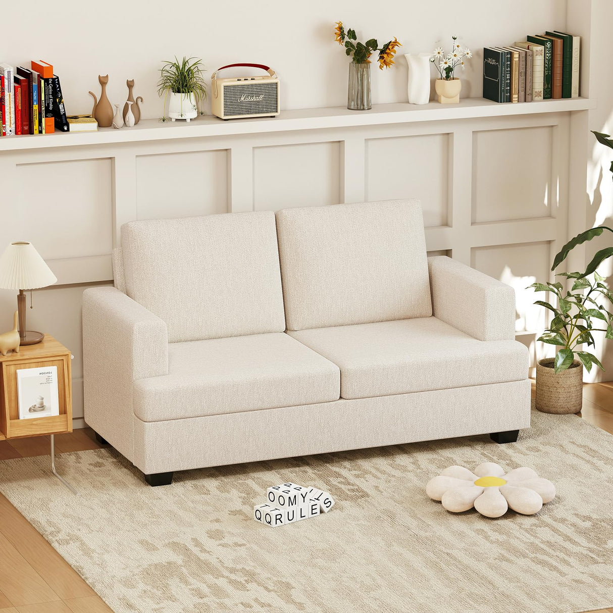 Furnimart 63" Loveseat Couch, Beige Chenille Sofa, Modern Deep Seat Sofas for Living Room, Comfy Love Seat Couches for Small Spaces, Removable Sofa Cover, Small Two Seater Couch for Bedroom, Office Furnimart