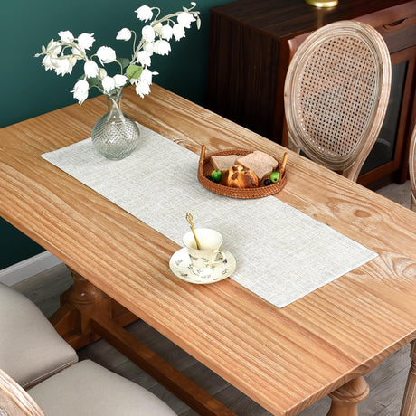 Farmhouse Rustic Faux Linen Table Runner Neutral Beige Table Runners Double Layer Reversible Rectangle Runners for Daily Use Kitchen Dining Banquet Holiday 13x36 Inch NEWISHER