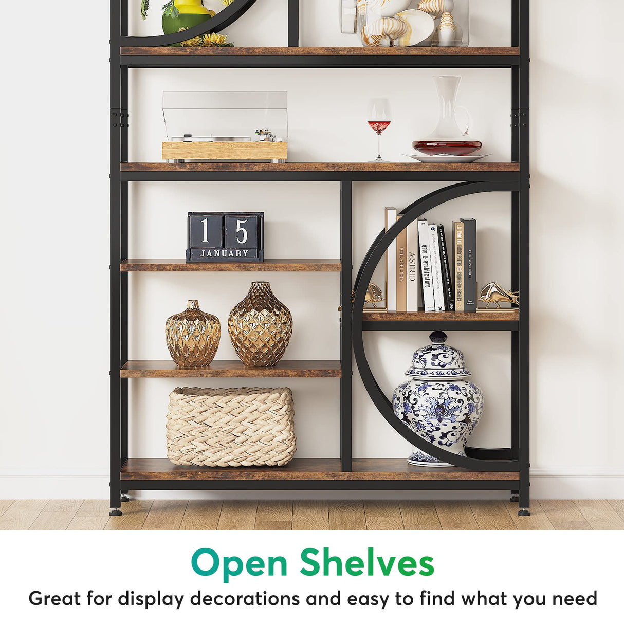 Tribesigns Industrial 8-Tier Etagere Bookshelf – 77-Inch Tall Open Display Unit in Brown/Black Tribesigns