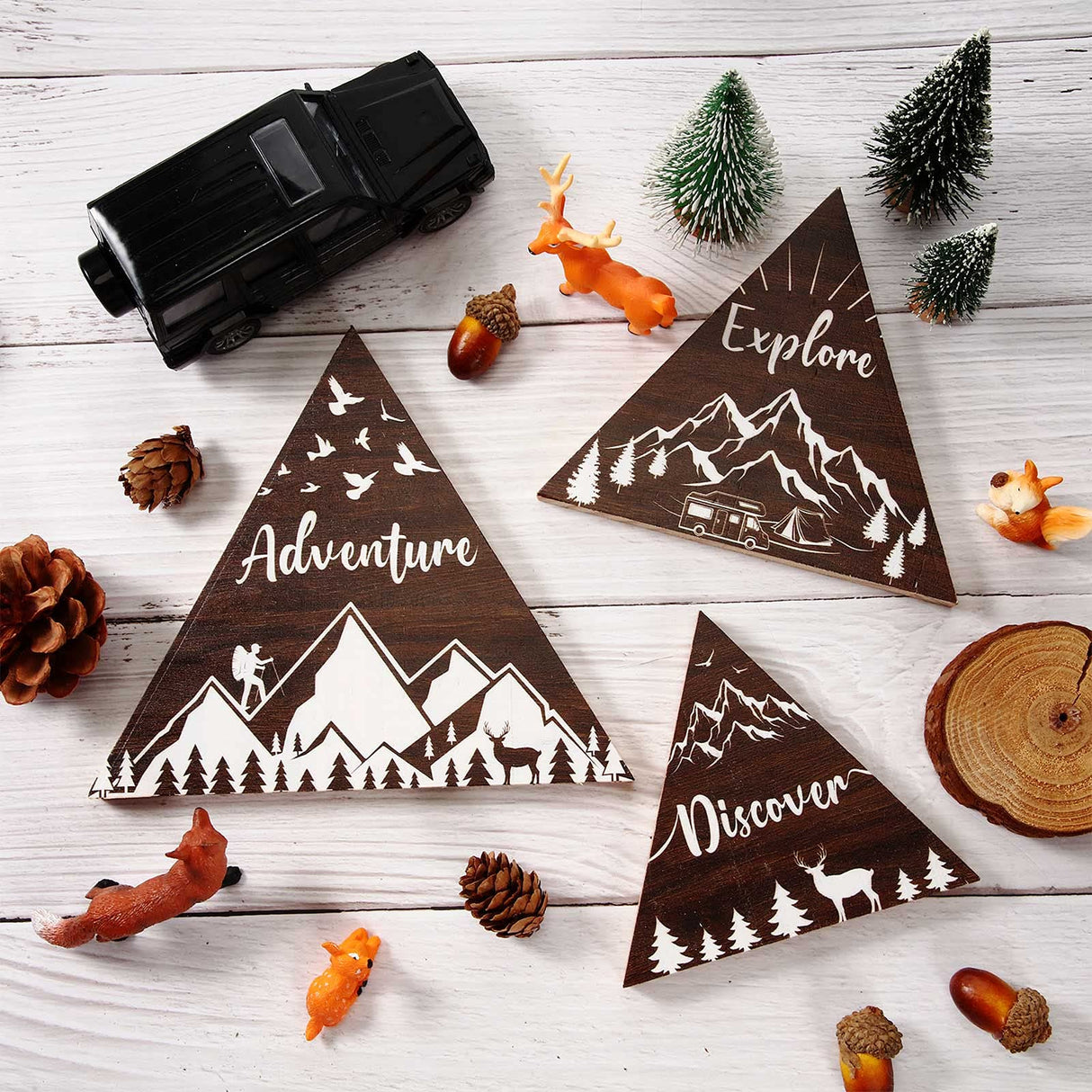 Jetec 3 Pcs Wooden Mountain Decoration Woodland Adventure Travel Adventure Mountain Table Ornament Centerpiece for Home Bedroom Bathroom Shelf Wall Rustic Farmhouse Decoration(Brown) Jetec