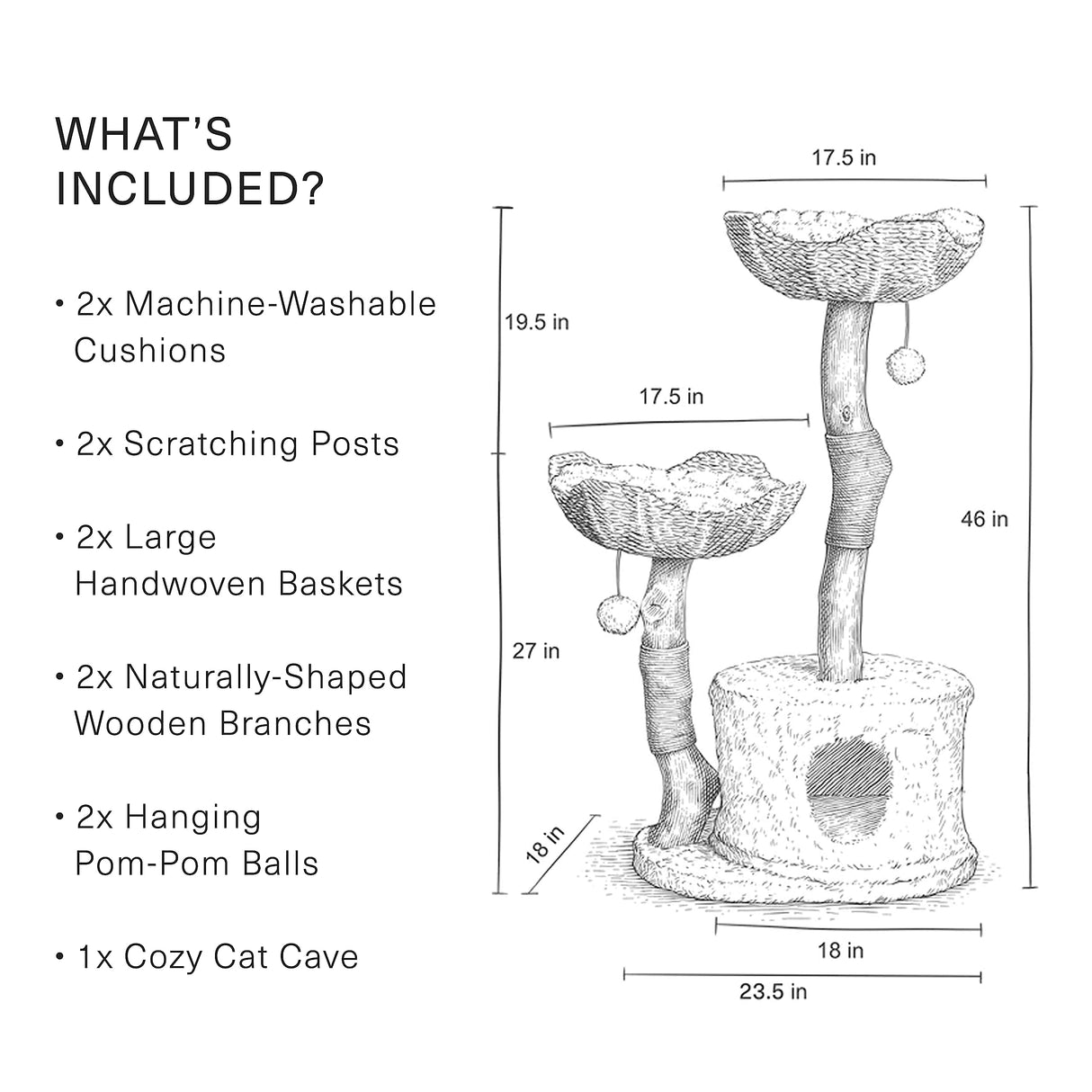 MAU Modern Cat Tree Tower for Large Cats, Real Branch Luxury Wood Cat Tower, Cat Scratching Tree, Cat Condo, Cat Lover Gift, by Mau Lifestyle Mau Lifestyle