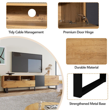 Virubi Modern TV Stand with 3 Cabinets & Open Shelves, Minimalist Wooden Entertainment Center for TVs Up to 80”, Sturdy TV Console for Living Room Bedroom Decor… Virubi